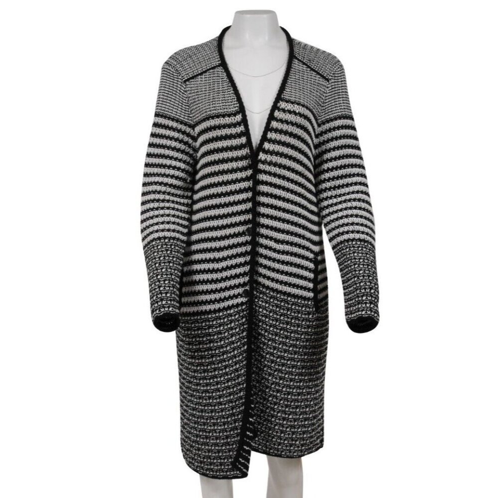 Etro Womens Striped Cardigan US 14 IT 46 Black White Cotton Sweater